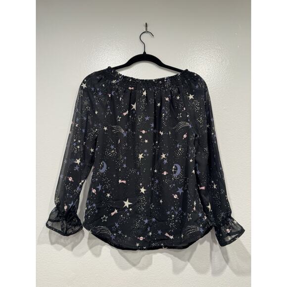 H&M Smocked Space Top Girls Size 14Y Moon Stars Sparkle Long Sleeve Party Blouse - Picture 4 of 9